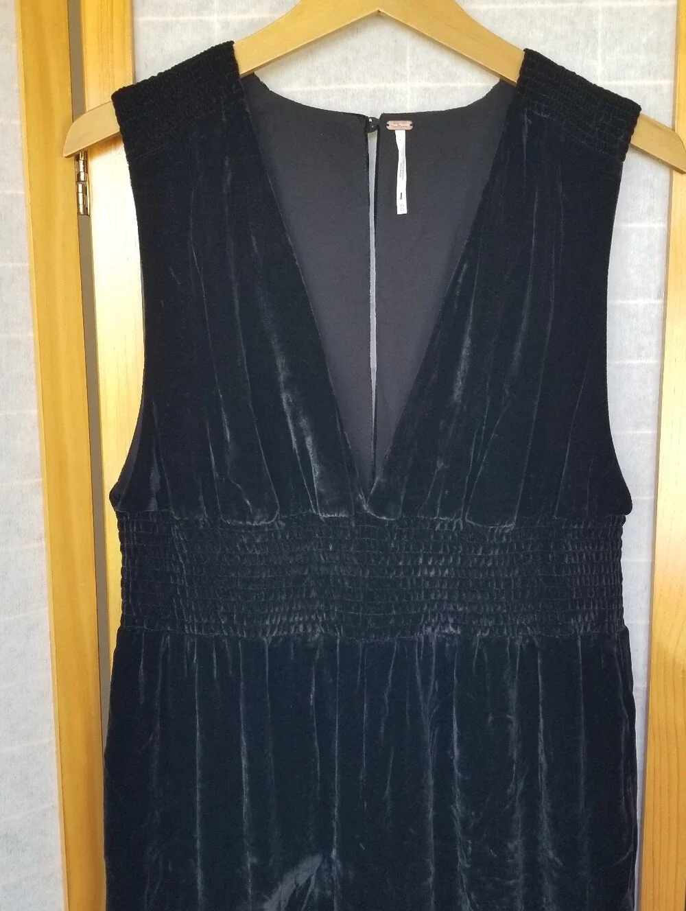 Free People These Days Crushed Velvet Wide Leg Black Jumpsuit